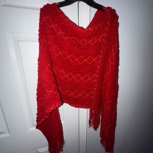 Sequin Fringe Poncho Sweater
